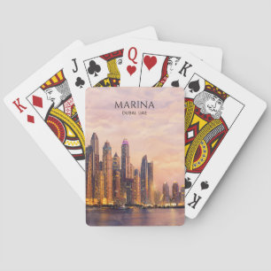 Baralho Horizonte de Dubai Marina Aquarela Luzes da Cidade