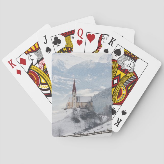 Baralho Igreja em uma paisagem alpina do inverno (Verso)