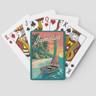 Baralho Ilustração de Barco Jamaicano Arte de Viagem Vinta