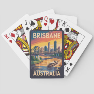 Baralho Ilustração de Brisbane Austrália Viagem Arte Vinta