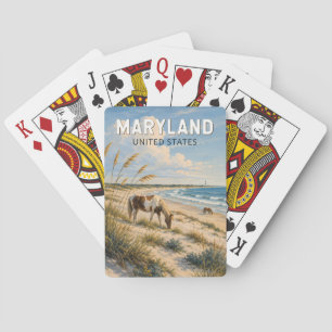 Baralho Ilustração de Cavalo de Maryland Viagem Arte Vinta