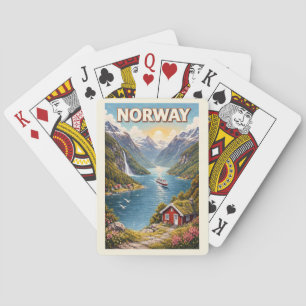 Baralho Ilustração de Fiorde da Noruega Arte de Viagem Vin