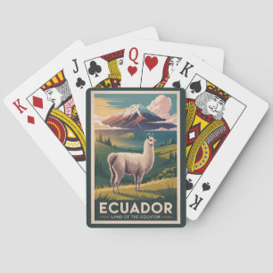 Baralho Ilustração de Lhama do Equador Arte de Viagem Vint