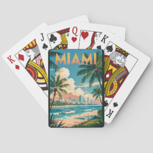 Baralho Ilustração de Miami Flórida Viagem Arte Vintage