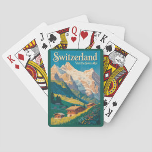 Baralho Ilustração de Paisagem da Suíça Viagem Arte