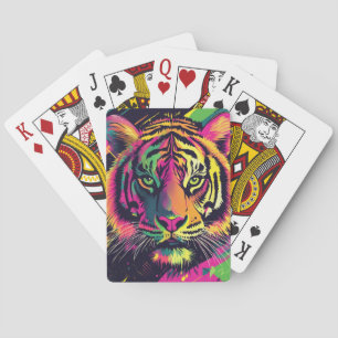 Baralho Ilustração de Tigre de Arte pop com Cores Néon