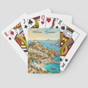 Baralho Ilustração de Viagem Colorida Milos Grécia Mar Ege