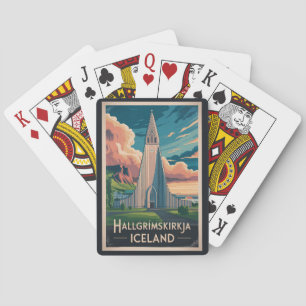 Baralho Ilustração de viagem da Hallgrimskirkja na Islândi