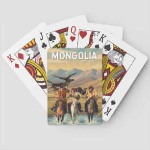 Baralho Ilustração de Viagem de Arte Vintage da Mongólia