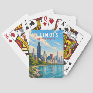 Baralho Ilustração de Viagem de Arte Vintage Illinois