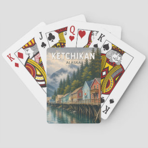 Baralho Ilustração de Viagem de Ketchikan Alasca Vintage