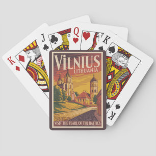 Baralho Ilustração de Viagem de Vilnius Lituânia Vintage
