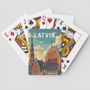 Baralho Ilustração de viagem vintage da Letônia