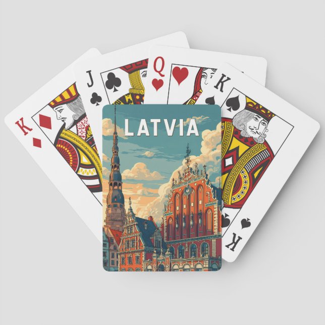Baralho Ilustração de viagem vintage da Letônia (Verso)