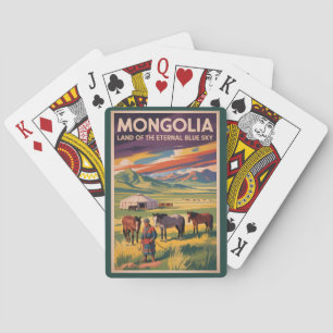 Baralho Ilustração de yurt de cavalos da Mongólia Arte de 