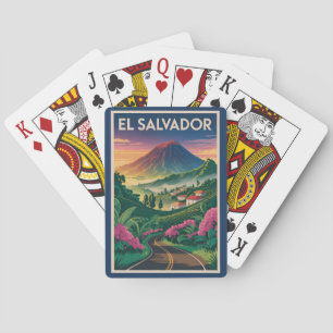 Baralho Ilustração do Vulcão de El Salvador Arte de Viagem
