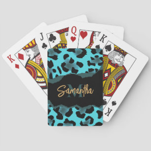 Baralho Impressão de Leopardo Azul-Cento