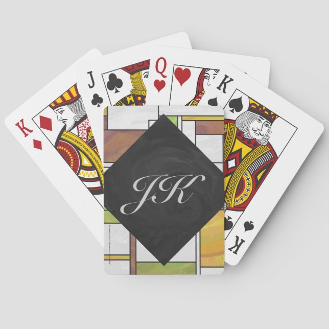 Baralho Impressão do verde amarelo de Mondrian Brown (Verso)