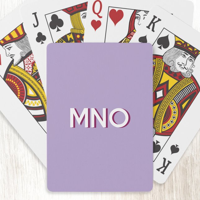 Baralho Iniciais de Monograma Moderno Lingar Pastel Sombra (Modern drop shadow three letter monogram initials personalized playing cards in pastel lilac pink)