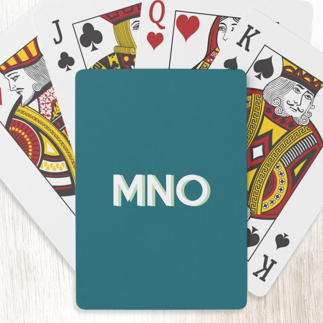 Baralho Iniciais de Monograma Moderno Soltar Verde de Somb (Modern drop shadow three letter monogram initials personalized playing cards teal green)