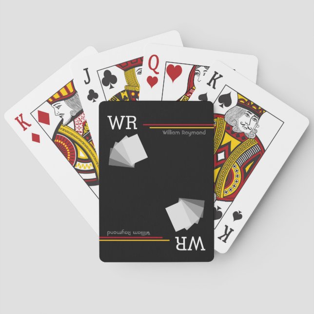 Baralho iniciais de nome personalizado preto (Verso)