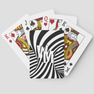 Baralho Iniciais de Padrão de Zebra Abstrato branco retrô 