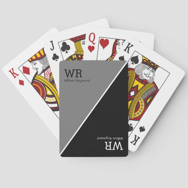 Baralho iniciais personalizadas de meia-cinza preto (Verso)