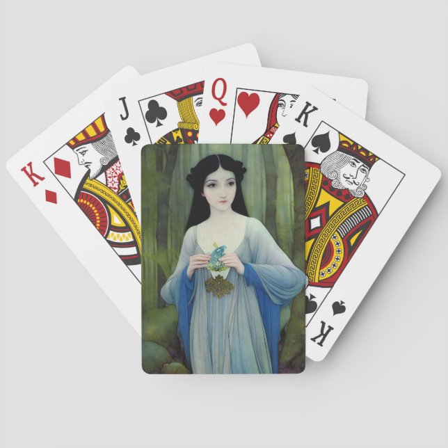 Baralho Ink Wash Ilustração de Linda Mulher em Florestas (Verso)