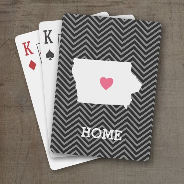 Baralho Iowa Map Home State Love with Custom Heart (Personalized Playing Cards with a State Map, Movable Heart and Name)
