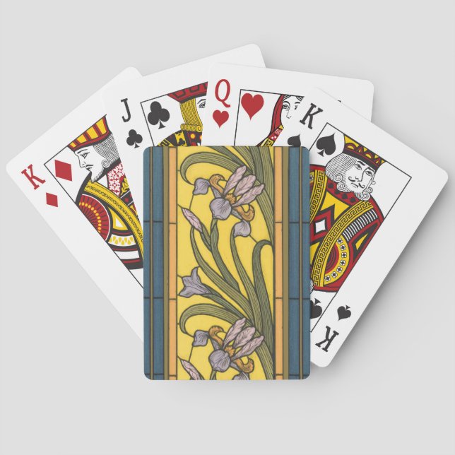 Baralho Iris Flower Art Nouveau Vidro Estampado Azul Doura (Verso)