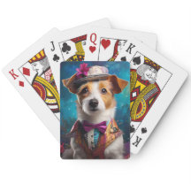 Jack Russell, chapéu branco, flor rosa