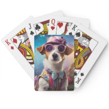 Jack Russell, óculos rosa e chapéu rosa