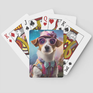 Baralho Jack Russell, óculos rosa e chapéu rosa