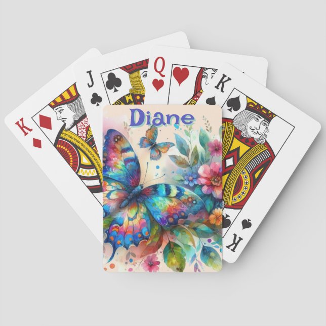 Baralho Jardim Floral de Borboleta de Aquarela Personaliza (Verso)