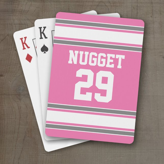 Baralho Jersey - Equipe Rosa e Cinza - Nome e idade numéri (Personalized Playing Cards - Sports Jersey Design)