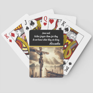 Baralho Jesus pendurado na cruz acima de um lago