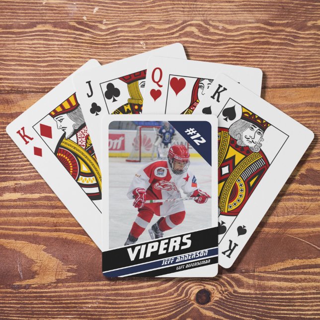Baralho Jogador De Hóquei Em Vigor Azul Branco (Capture ice hockey memories with vibrant white and blue playing cards. Perfect souvenir or gift idea)