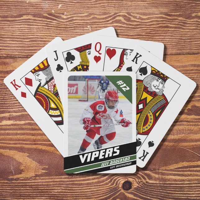 Baralho Jogador De Hóquei Em Vigor Azul Branco (Capture ice hockey memories with vibrant white and green playing cards. Perfect souvenir or gift!)
