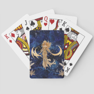 Baralho Jogando Cartões com Deusa Celestial em Faux Dourad
