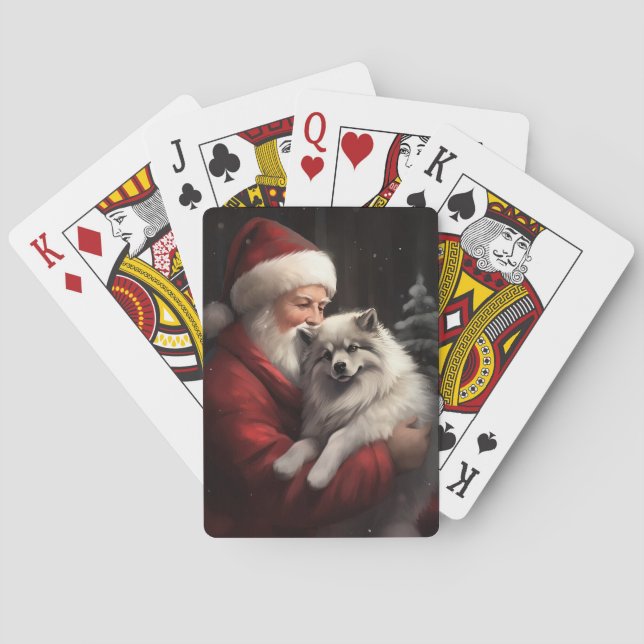 Baralho Keeshond com Papai Noel Natal Festivo (Verso)