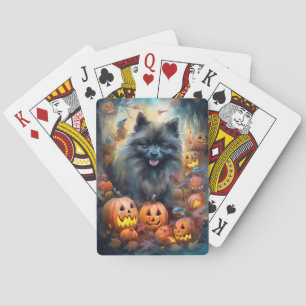 Baralho Keeshond de Halloween com Abóboras Assustadoras