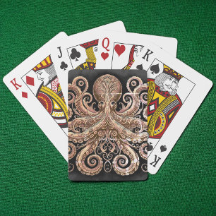 Baralho Kraken Steampunk Octopus Ornamentado Dourado Negro