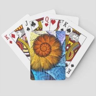 Baralho Laranja Floral Amarelo Azul Abstrato Art