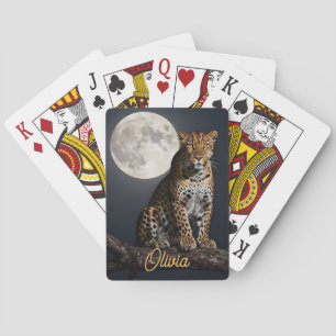 Baralho Leopardo Majestoso e Lua Cheia Personalizado