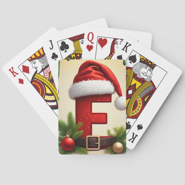 Baralho Letra F de Monograma de Papai Noel com Acento de N (Verso)
