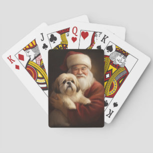 Baralho Lhasa Apso Com Papai Noel Natal Festivo