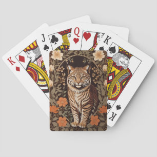 Baralho Lince Elegante em Fundo Floral Marrom