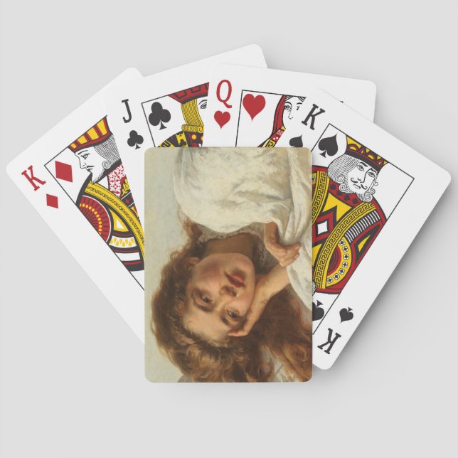 Baralho Linda garota deitada na cama com cabelo vermelho (Verso)