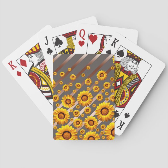 Baralho Lindas flores amarelas nas cinzas, listras castanh (Verso)