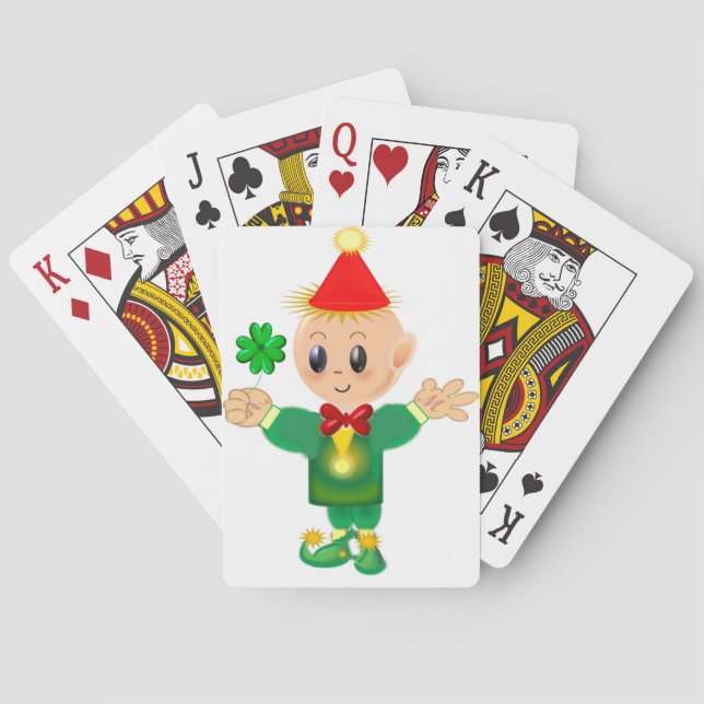 Baralho Lindo duende verde com um trevo da sorte (Verso)